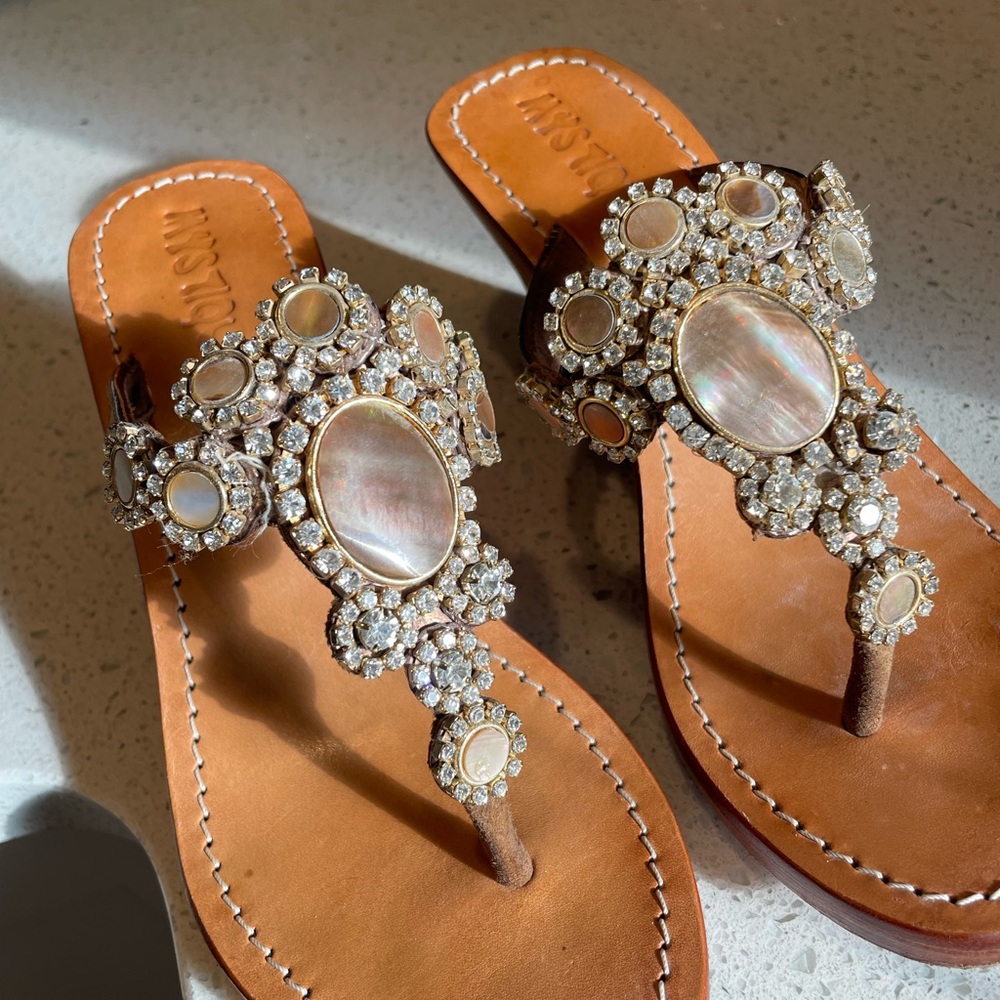 Mystique Boutique Tan and Gold Embellished Sandals